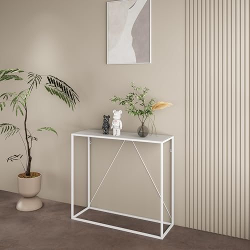[en.casa] Konsolentisch Austevoll Beistelltisch Flurtisch Standregal Ablagetisch Flurmöbel stabiles Stahlgestell Industrial Design 90x30x80 cm für Vorzimmer, Wohnzimmer Weiß