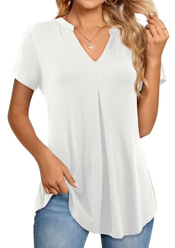 Beluring Tshirt Damen V Ausschnitt Kurzarm Oberteile Schönes Bequem Ongbluse Weiß XL