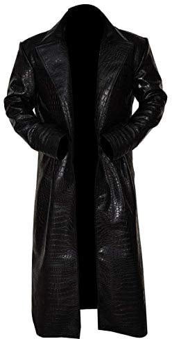 LP-FACON Matrix Morpheus Trench Coat - Leather Trench Coat Mens - Duster Coat Men - Morpheus Jacket Black