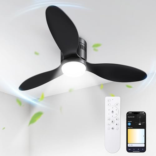 BLITZWILL Ventilatore da Soffitto con Luce, Ø132cm Ventilatori da soffitto con Illuminazione LED, Controllo App&Telecomando, 6 Velocità, 3 Colori Dimmerabile, 3 Pale, Silenzioso, Estate-Inverno,Timer