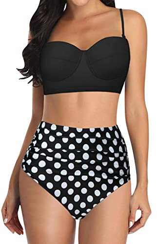 LOSVIP Costume da Bagno Bikini a Vita Alta da Donna Costume da Bagno Bikini da Spiaggia retrò Femminile Top Bikini Coppa Grande (White, S)