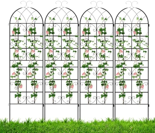 RELAX4LIFE Rankgitter 4er Set, Rankzaun Metall, Garten Spalier zum Stecken, Gartendeko Rosengitter Gartenzaun, Rankhilfe für Rosen Blumen Kletterpflanzen (180 x 50 cm,Schwarz)