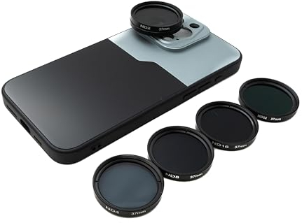 SYSTEM-S Set di filtri ND a densità neutra da 37 mm, con custodia filettata e custodia per iPhone 15 Pro Max