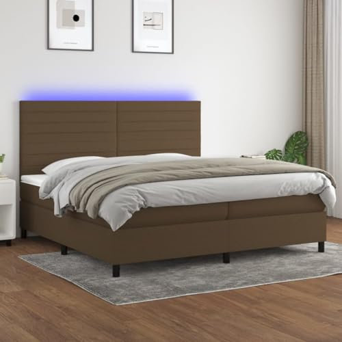 BUKSCYJS Bettrahmen,Bettlattenrost,Plattformbett,Boxspringbett mit Matratze & LED Dunkelbraun 200x200 cm StoffGeräuschlos, einfache Installation, geeignet für Schlafzimmer