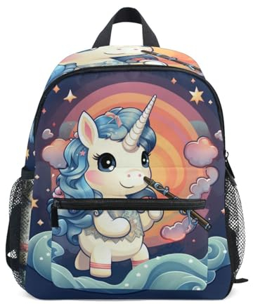 Wzzzsun Baby Einhorn Musik Dudelsack Kinderrucksack Rucksack Schulrucksack für Kinder Mädchen Jungen Tasche Schulranzen für Kindergarten Schule Backpack