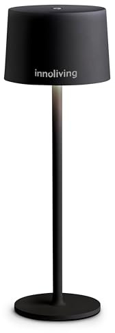 Innoliving Lampada da tavolo LED ricaricabile INN-291 Bianca o Nera con batteria al litio, altezza 350 mm diametro 120 mm, luce naturale/calda/fredda, luminosità 150 lm (Nero)