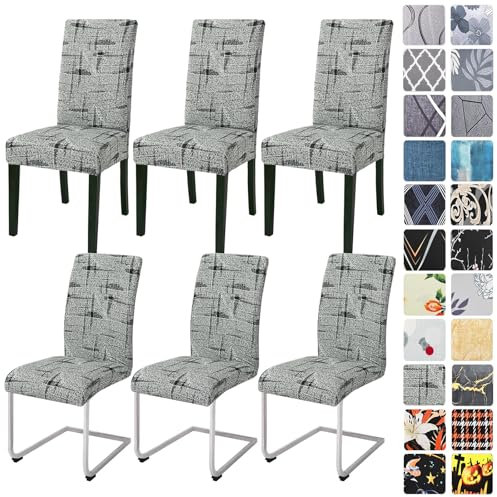 Alishomtll Stretch Stuhlhussen 4er/6er Set Stuhlbezug Schwingstuhl Elastische Hussen Abnehmbarer Waschbarer Stühle Schutz für Esszimmer Küche Restaurant Hotel Bankett (Schwarz Leinen, 6 Stück)
