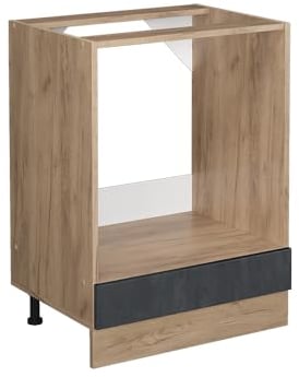 Vicco Herdumbauschrank R-Line, Schwarz Beton/Goldkraft Eiche, 60 cm AP Eiche