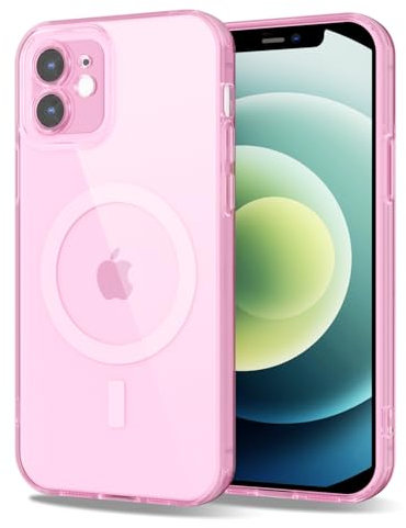Svanove for iPhone 12 Case Clear Compatible with Magsafe, Transparent Magnetic Magnet Mag Case, Cute Slim Thin Silicone Grip & Shockproof Camera Cover Drop Protection Bumper, Light Pink