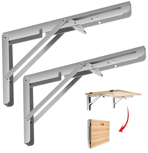 LESOLEIL Klappkonsole Schwerlast, Edelstahl Klappregalhalterungen Klapptisch Wand Regalträger Klappscharnier für DIY Werkbank Platzsparende Haus Küche Büro, Belastbarkeit 120 kg, 400mm, 2 Stück