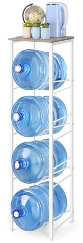 smusei Soporte para botella de agua de 5 galones con estantes de almacenamiento, estante para jarra de agua de 4 niveles, soporte dispensador de enfriador de agua para cocina, oficina, sala de estar,