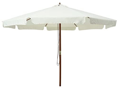 Iiaky Sonnenschirm mit Holzmast 330 cm Sandweiß Sonnenschirmbalkon Sonnenschirm Wasserdicht