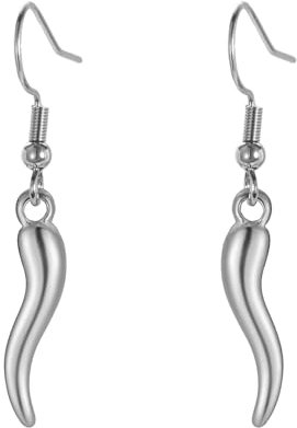 Amaxer Italienische Horn-Ohrringe für Frauen, Cornicello Glücksamulett, Schutzschmuck, Edelstahl, baumelnde Tropfenohrringe, Edelstahl