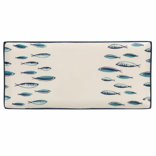 Villa d'Este Home Tivoli Set mit 2 rechteckigen Tellern aus Keramik, 36 x 16 cm, Coastal-Stil, Marechiaro