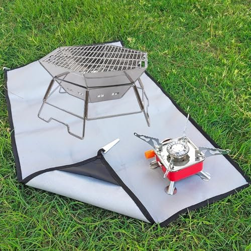 100x120cm Feuerfeste Unterlage Garten Feuerstelle Grillmatten Feuerschale Matte Feuerfeste BBQ Matte für Boden Terrasse Deck Rasen Camping (Silber 50x80cm)