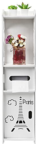 Petit Meuble de Rangement pour Toilettes, Support pour Papiers Toilettes, Colonne, Armoire de Salle de Bain, Placard, Étagère Réglable, Pieds Résistant à l’Eau, Petits Espaces-20*20*80cm blanc
