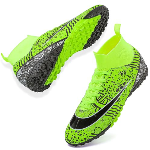 VTASQ Scarpe da Calcio Uomo All'aperto Sportivo Erba Tacchetti Teenager Adulto Training Alte Scarpe da Calcetto Spike Professionale Scarpe da Allenamento Unisex Verde 39 EU