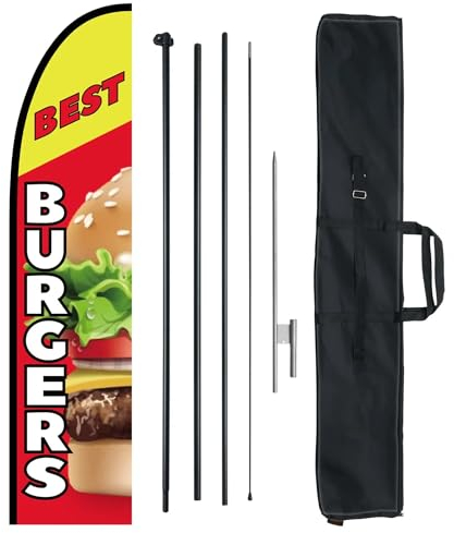 VEVOR Werbefahne mit Federn für Burger-Restaurants mit Mast-Set, Werbefahnen für den Außenbereich von Unternehmen, inkl. 1 Bannerfahne, 1 Mast, 1 Bodenpfahl, Swooper-Flagge für Unternehmen, 5 m