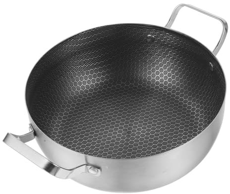 WATIIFUFU Padella Antiaderente in Acciaio Nido d Padella Doppio Manico per Zuppe e Noodles