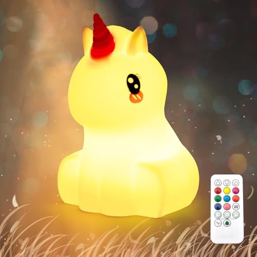 CHWARES Nachtlicht für Kinder, Einhorn Nachtlichter mit Fernbedienung, 7-Farbe Kawaii Lampe, Raum Dekor, USB wiederaufladbar, Nette Lampe Geschenke für Baby, Kinder, Kleinkinder (05-Unicorn)
