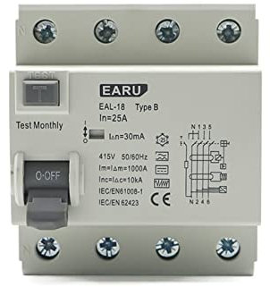 FBPQRCONS Disjoncteur électromagnétique à Courant résiduel 4P 10/30/100/300mA RCD, Interrupteur de sécurité différentiel(4p 16a,30mA)