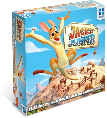 Megableu - Jacky Jumper - Gesellschaftsspiel für Kinder ab 4 Jahren - Lass das Känguru von der Ranch springen - Action- und Reflexspiel - Party-Spiel für 2 bis 4 Spieler - 10 Min - Auf Deutsch