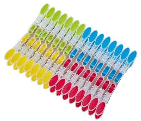Axinost Pince à Linge 30 pièces,Pinces a Linge extérieur, d'utilisation Domestique, sans Traces, Anti-Vent, en Plastique Caoutchouc Mou, pour cintres et vêtements (Jaune, Vert, Bleu et Rouge)
