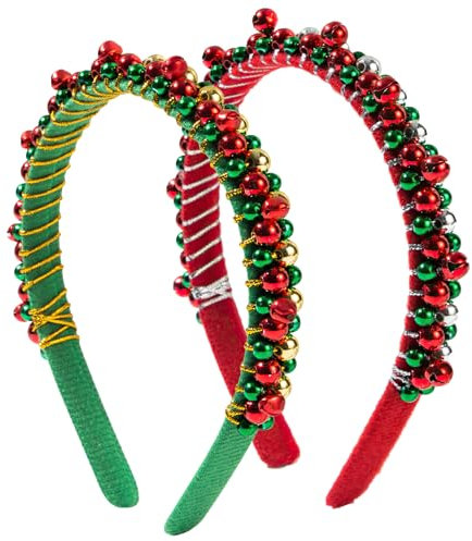 HFMYGS 2 Stück Weihnachten Haarreifen Glöckchen, Weihnachtsstirnband Rot Grün, Weihnachts Haarreif, Weihnachten Haarreif für Kinder Erwachsene, Weihnachtshaarreifen, Christmas Kopfbedeckung