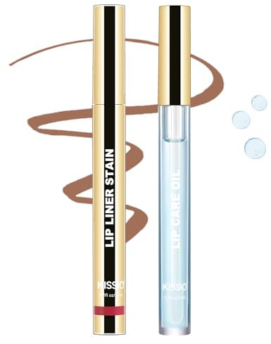 KISSIO Lip Liner Stain,Peel Off Lip Liner and Care Oil,Transfer Proof,Long Lasting and Waterproof Lips Tint,Matte Finish,Lips Combo,05 Light brown