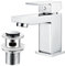 Bathroom Sink Taps Basin Mixer Tap with Pop Up Waste, Square Basin Taps Modern Mono Single Lever Bathroom Mixer Taps with Drain for Bathroom, Washroom, Cloakroom, Chrome