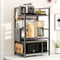 LZNIOZ Microwave Shelf with Hooks/Cutting Board Holder/Knife Holder/Cutlery Box, Microwave Stand for Kitchen Counter (Black)