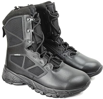 CluCluC SNAKE Ultraleichte Polizeistiefel, YKK-Reißverschluss, Klettverschluss, rutschfeste Sohle, 3D-elastische PU-Einlegesohle, Größe 37-48, Membran, 46 EU