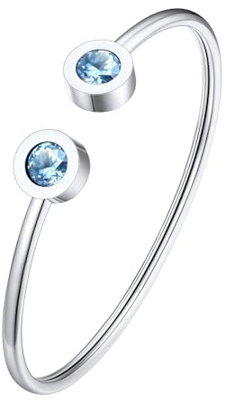 FOCALOOK Armband Damen Edelstahl Offene Verstellbare Geburtsstein Armbänder Silber/Gold für Damen Frauen Geschenke für Geburtstag Weihnachten Muttertag