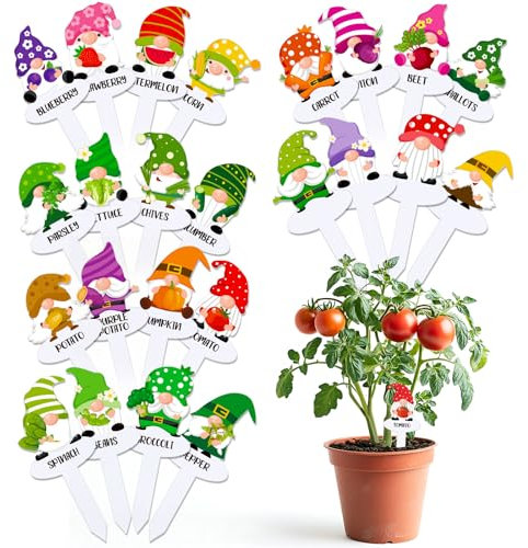 FYSUIMU 24 Stück Zwerg Gemüse Pflanze Marker 24 Stile Lustige Acryl Garten Topfpflanzen Etiketten Schild Wasserdicht Pflanze Name Anhänger für Kinderzimmer Indoor Outdoor Garten Dekoration