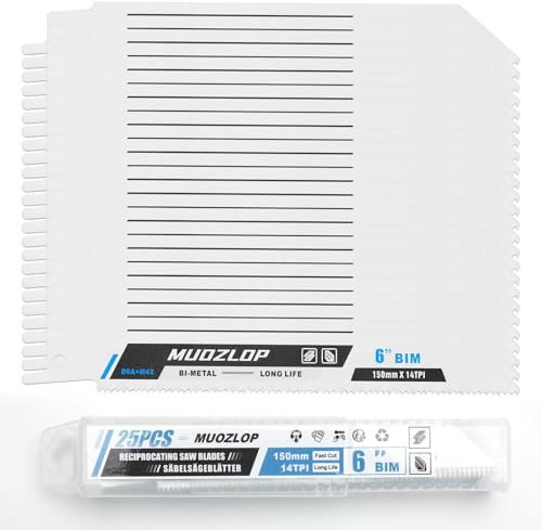 MUOZLOP 25 Pack 150mm Säbelsägeblätter Set，14 TPI Sägeblätter für Säbelsäge，für Metall Säbelsägeblätter (25, 14TPI 150mm)