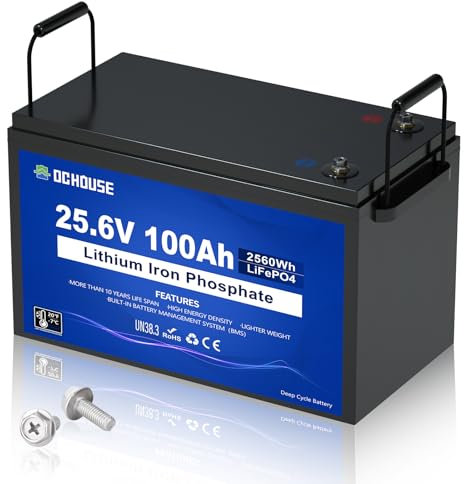 Batería de litio DCHOUSE LiFePO4 de 24V y 100Ah con BMS incorporado, más de 4000 ciclos profundos, adecuada para vehículos recreativos, motores de pesca y sistemas de energía solar