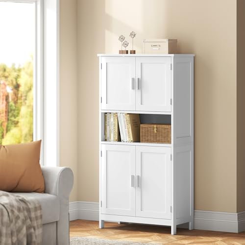 eSituro Badezimmerschrank, Badschrank, Küchenschrank, Aufbewahrungsschrank mit 4 Türen und 1 offenem Ebenen, Mehrzweckschrank für Badezimmer Küchen Wohnzimmer Büro, 60 x 120 x 30 cm, Weiß