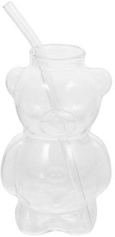 Cabilock 1 Juego Taza de Vidrio con Diseño de Oso Cartoon Taza para Bebidas de Cóctel para Fiestas y Decoración de Mesa Capacidad y Transparente y Reutilizable