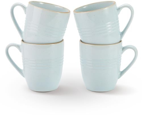 Richmount Jupiter Coffee Mugs Set of 4, 14oz/400ml Stoneware Tea Cups with Large Handle for Latte/Cappuccino/Milk/Cocoa/Tea, Microwave & Dishwasher Safe, Light Blue