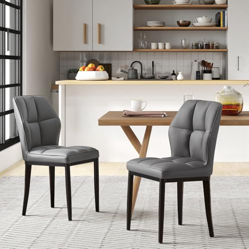 Bekrvio Esszimmerstühle 2er Set, Moderne Kunstleder Dining Chairs ohne Armlehnen mit hoher Rückenlehne & Rautenmuster, Polsterstuhl für Esszimmer, Küche oder Wohnzimmer, bis 150 kg belastbar