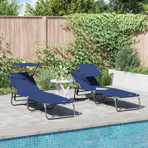 QUAHEAS Klappbare Sonnenliege, 2er-Set, Blau, 56x190x81cm, robuster Stoff, verstellbar, für Garten, Terrasse, Pool, 2 Personen, Outdoor Lounge Chair