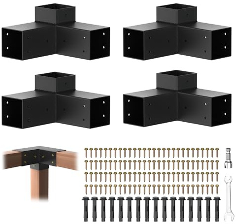 PGGP Kit de support de pergola 4 x 4, 4 supports d'angle à angle droit à 3 voies, kit de base de poteau à monter soi-même, poutres en bois faciles à installer pour tonnelles, pergolas de terrasse