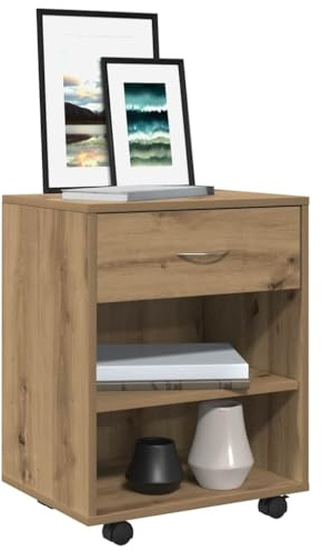 Rollcontainer Artisan-Eiche 46x36x59 cm Holzwerkstoff, Mobiler Büroschrank mit Schublade, Aktenschrank auf Rollen für Wohnzimmer, Küche, Schlafzimmer, vielseitige Aufbewahrung