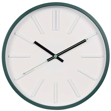 MAUL Analoge Wanduhr MAULben weiß grün Ø35 cm leise mit Mineralglas | plastischer Tiefeneffekt, schleichender Sekundenzeiger, klare Sicht durch Glas, batteriebetrieben flexibel platzierbar