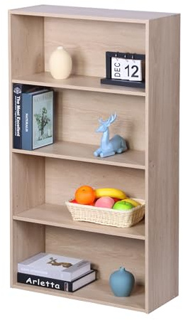 Relaxdays Bücherregal, HxBxT: 108 x 60 x 24 cm, 4 Fächer, Eiche | verstellbare Böden, Buchregal, Standregal Wohnzimmer