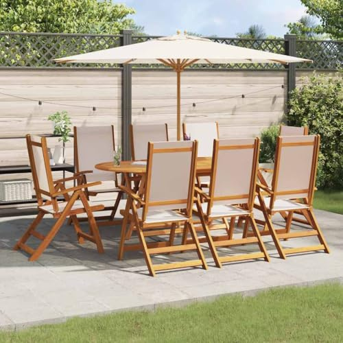 KKHOMEI Gartenmöbel Set 8 Stühle mit Tisch Holz Sitzgruppe Garten Essgruppe 8 Verstellbar und klappbar Hochlehner Gartenstuhl Akazie Creme-7