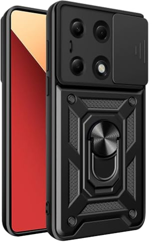 Techsuit für Xiaomi Redmi Note 13 Pro 4G Poco M6 Pro 4G Note 14S 4G Hülle mit Kameraabdeckung, Ringhalter, Standfunktion, Magnetische Autohalterung Kompatibel, CamShield Series, Polycarbonat, Schwarz