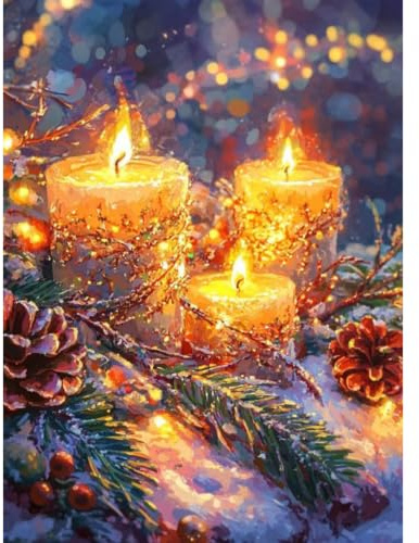 EOBROMD 5D Kerze Diamond Painting Erwachsene, Winter Matsueda Diamant Painting Bilder für Erwachsene Anfänger, DIY Diamant Kunst Malerei Stickerei Set Kreuzstich Bilder Home Dekor 30x40cm