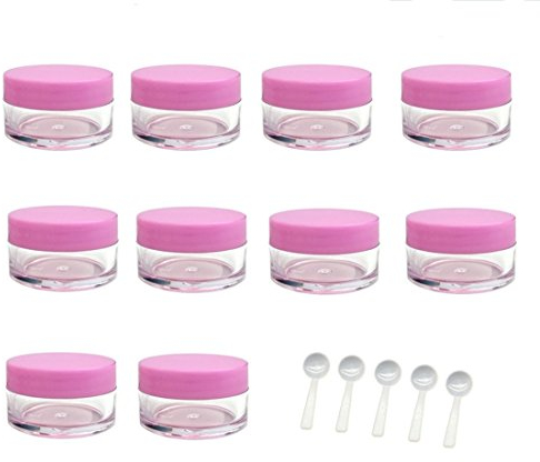 TRIXES 10 x 10ml Travel Pots with 5 Travel Spoons for Cosmetics Cream Makeup Balm Glitter