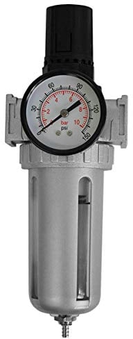 HELO '175331' Druckluft Wartungseinheit, 1/4 Anschlussgröße, 1/8 Manometer, 0-10 bar Top Wasserabscheider, Druckminderer.